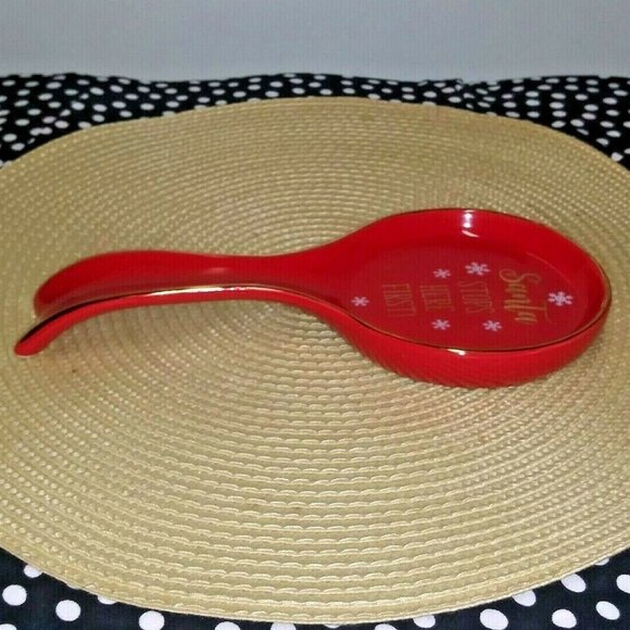 Christmas Spoon Rest Red Gold Ceramic "Santa stops here first" Sheffield Home - Picture 3 of 5